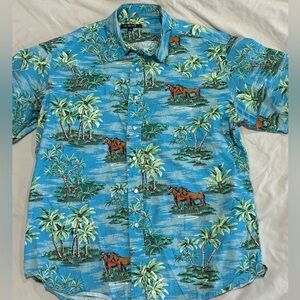 Tin Haul vintage western Hawaiian shirt pearl snap size large men’s horse/ surf